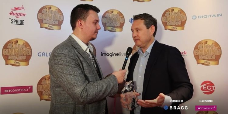 Gustaf Hagman from LeoVegas celebrates seventh win for Online Casino of the Year Award.