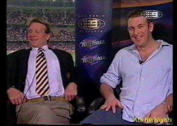 Sam Newman and David Schwarz have a fiery interview about gambling with Simon Beasley during Round 18 of the 2003 AFL season on Nine.